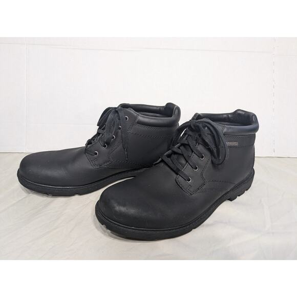 Rockport STORM SURGE A13714 Black Leather Waterproof Plain Toe Boots Men Size 10 - Picture 1 of 11